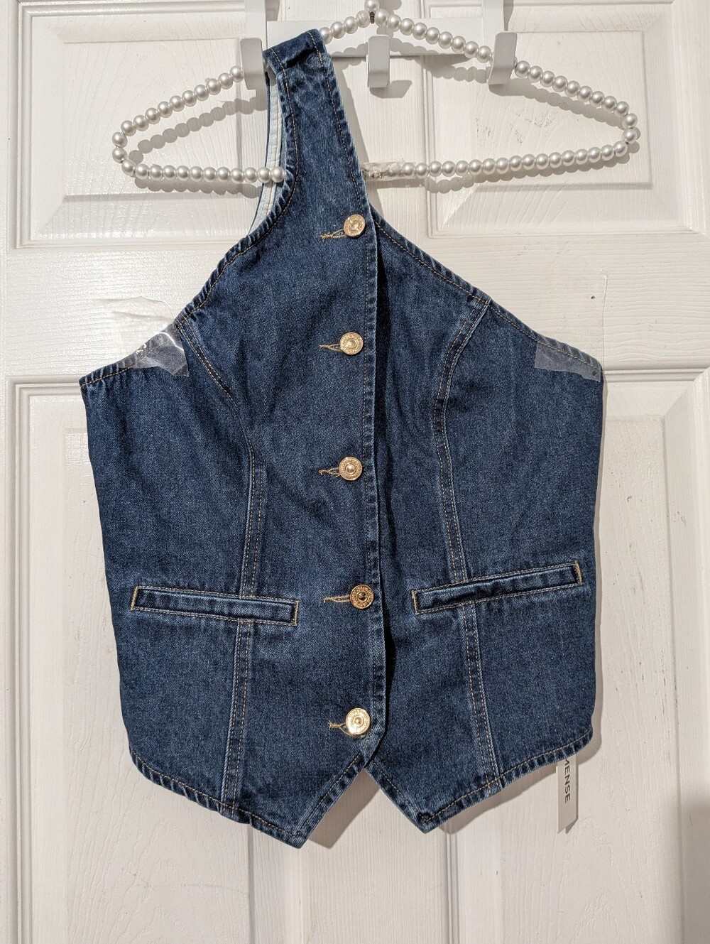 Commense One Shoulder Buttoned Denim Vest - Picture 8 of 13
